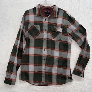 Fox Racing Green/grey Plaid Flannel 100% Cotton Shirt Men’s Large 90’s Grunge